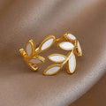 Adjustable Open Leaf Ring For Women, Korean Style Glitter Wheat And Marquise Jewelry view 2