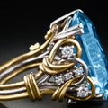 Old Money Princess Style Imitation Blue Sapphire Ring For Women, Ocean Theme Luxury Jewelry view 6