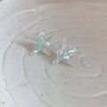 Mint Green Shell Starfish Stud Earrings With Silver Posts Cute Versatile Ocean Style view 2