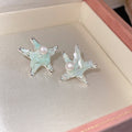 Mint Green Shell Starfish Stud Earrings With Silver Posts Cute Versatile Ocean Style view 4