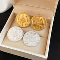 18K Gold Plated Copper Oval Printed Matte Vintage Geometric Stud Earrings With Silver Pins view 2