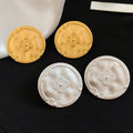 18K Gold Plated Copper Oval Printed Matte Vintage Geometric Stud Earrings With Silver Pins view 4