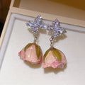 2026 New Copper Zircon Butterfly Flower Rose Stud Earrings Elegant Original Designer Style view 4