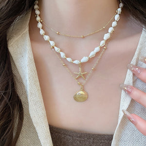 Old Money Style Shell Conch Starfish Necklace For Women Vacation Collarbone Choker