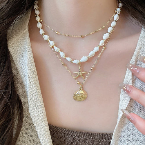 Old Money Style Shell Conch Starfish Necklace For Women Vacation Collarbone Choker