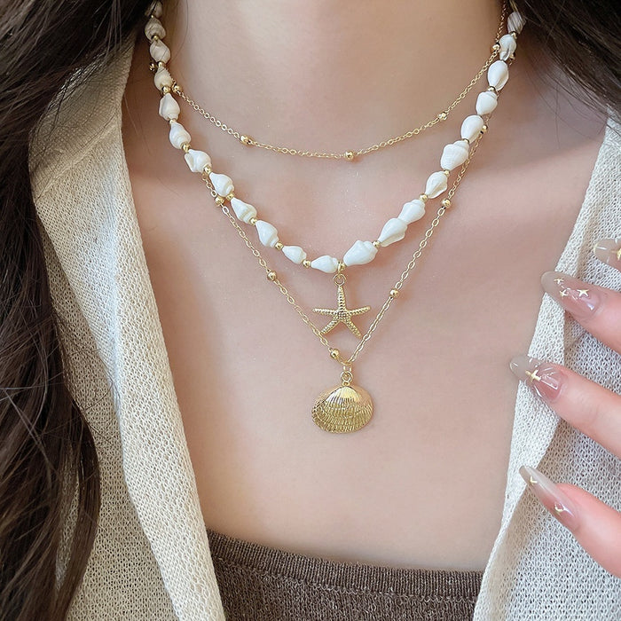 Old Money Style Shell Conch Starfish Necklace For Women Vacation Collarbone Choker