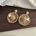 Summer Vacation Handmade Woven Straw Hat Tassel Stud Earrings With Raffia Petal Design view 4