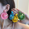 Summer Vacation Handmade Woven Straw Hat Tassel Stud Earrings With Raffia Petal Design view 1