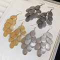Matte Iron Waterdrop Sequin Tassel Drop Earrings, Vintage Geometric Oval Statement Style view 1