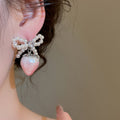 Sweet Strawberry Stud Earrings With Faux Pearl Zircon Gradient Design And Silver Posts view 3