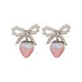 Sweet Strawberry Stud Earrings With Faux Pearl Zircon Gradient Design And Silver Posts view 5