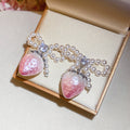Sweet Strawberry Stud Earrings With Faux Pearl Zircon Gradient Design And Silver Posts view 4