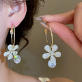 Resin Flower Hoop Earrings With Zircon Rhinestones, Sweet Playful Girls Jewelry view 3