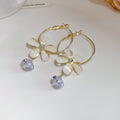 Resin Flower Hoop Earrings With Zircon Rhinestones, Sweet Playful Girls Jewelry view 4