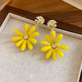Yellow Glass Flower Stud Earrings For Women, Fresh Sweet Vacation Style Versatile Jewelry view 4