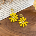 Yellow Glass Flower Stud Earrings For Women, Fresh Sweet Vacation Style Versatile Jewelry view 2