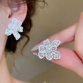 French Enamel Flower Copper Stud Earrings For Women Minimalist Light Luxury Office Style view 4