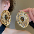 Alloy Oval Geometric Ruffle Stud Earrings Vintage Light Luxury Statement Metal Ear Jewelry view 2