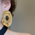 Alloy Oval Geometric Ruffle Stud Earrings Vintage Light Luxury Statement Metal Ear Jewelry view 4