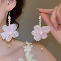 Sweet Vacation Style Chiffon Flower Faux Pearl Drop Hook Earrings For Women view 1