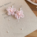 Sweet Vacation Style Chiffon Flower Faux Pearl Drop Hook Earrings For Women view 2