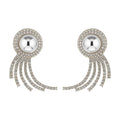 Luxury Alloy Full Rhinestone Pearl Tassel Drop Earrings For Women Geometric Round Banquet Style view 5