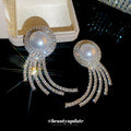 Luxury Alloy Full Rhinestone Pearl Tassel Drop Earrings For Women Geometric Round Banquet Style view 2