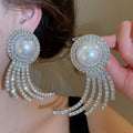 Luxury Alloy Full Rhinestone Pearl Tassel Drop Earrings For Women Geometric Round Banquet Style view 1