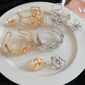 European American Style Iron Hollow Floral Open Cuff Bracelet Ring Jewelry Set view 4