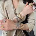 European American Style Iron Hollow Floral Open Cuff Bracelet Ring Jewelry Set view 3