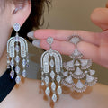 Luxury Teardrop Zircon Copper Stud Earrings With Silver Pins For Women Banquet Style view 2
