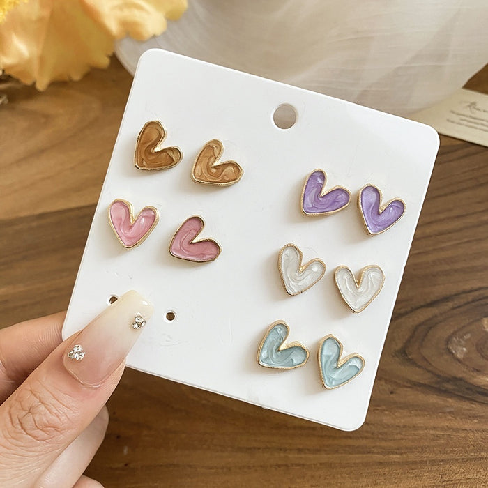 Korean Style Alloy Heart Enamel Stud Earrings Jewelry Set Sweet Versatile Ear Accessories