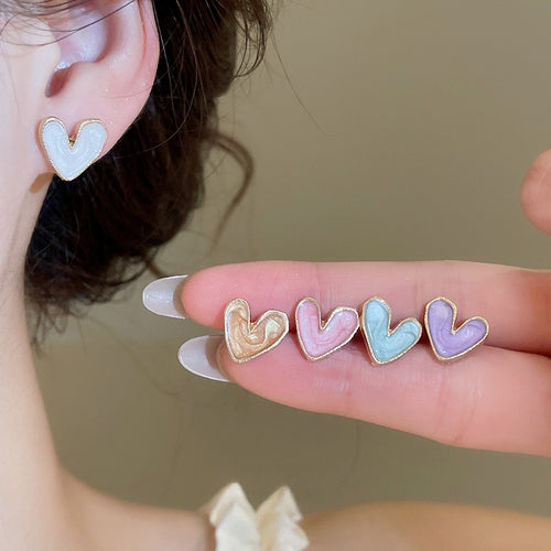 Korean Style Alloy Heart Enamel Stud Earrings Jewelry Set Sweet Versatile Ear Accessories