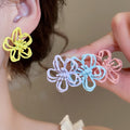 Alloy Pink Hollow Flower Stud Earrings Sweet Spring Light Luxury Floral Jewelry view 2
