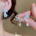 Sweet Floral Star Zircon Copper Drop Earrings With Silver Needle Posts view 2