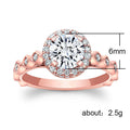 Rose Gold Tone Round Halo Ring with Openwork Band Design view 5