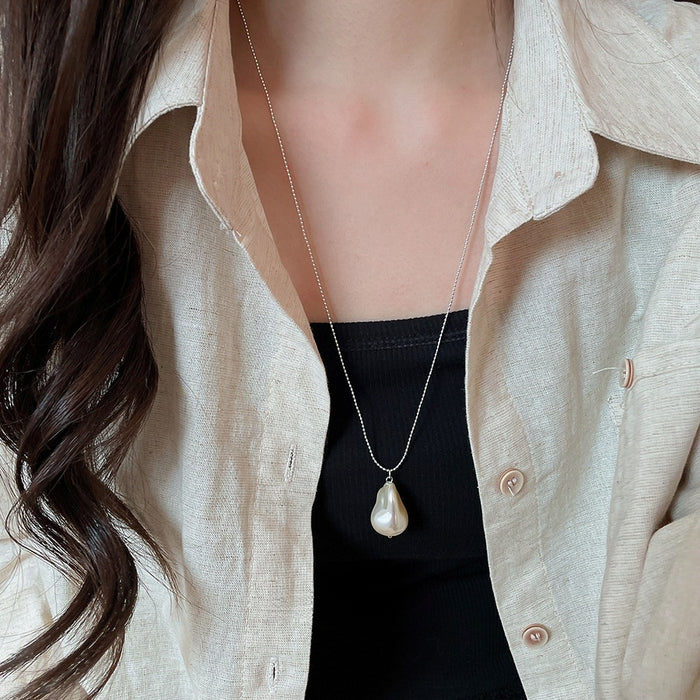 Old Money Swarovski Pearl Bow Geometric Irregular Sweater Necklace For Women