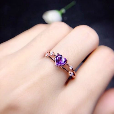 Rose Gold-Tone Purple Heart Ring With Clear Side Crystals shown in front product view