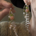 French Vintage Rose Faux Pearl Tassel Drop Earrings Sweet Floral Long Elegant Jewelry view 1
