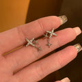 Sparkling Four Point Star Copper Stud Earrings For Women Elegant Versatile Rhinestone Jewelry view 2