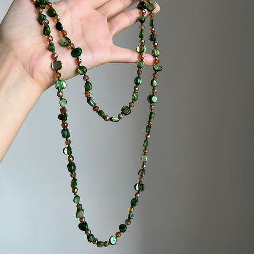 Bohemian Green Shell Beaded Layered Long Necklace For Women Irregular Geometric Ethnic Summer Choker