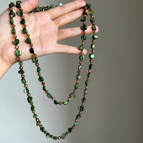Bohemian Green Shell Beaded Layered Long Necklace For Women Irregular Geometric Ethnic Summer Choker