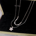 Light Luxury Double Layer Faux Pearl Necklace With Zircon Star Beads Delicate Clavicle Chain view 1