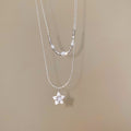 Light Luxury Double Layer Faux Pearl Necklace With Zircon Star Beads Delicate Clavicle Chain view 3