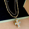 Vintage Gold Alloy Rhinestone Cross Pendant Necklace For Women, Old Money Layered Collarbone Chain view 2