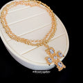 Vintage Gold Alloy Rhinestone Cross Pendant Necklace For Women, Old Money Layered Collarbone Chain view 4