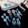 Luxury Copper Zircon Hollow Oval Flower Earrings Ring Bracelet Jewelry Set For Banquet view 2