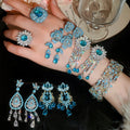 Luxury Copper Zircon Hollow Oval Flower Earrings Ring Bracelet Jewelry Set For Banquet view 1