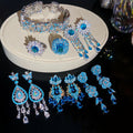 Luxury Copper Zircon Hollow Oval Flower Earrings Ring Bracelet Jewelry Set For Banquet view 3