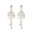 Light Luxury French Rhinestone Bow Tassel Faux Pearl Drop Earrings With Silver Pins view 5